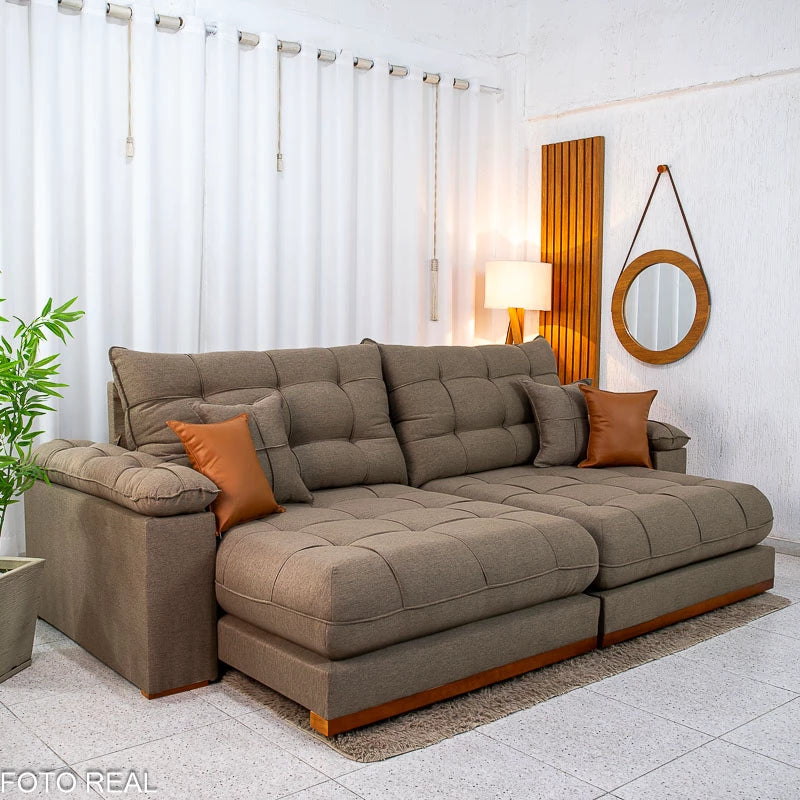 Sofá Retrátil Reclinável Verona 2.90m Linho Marrom D28 Soft - Molas Ensacadas