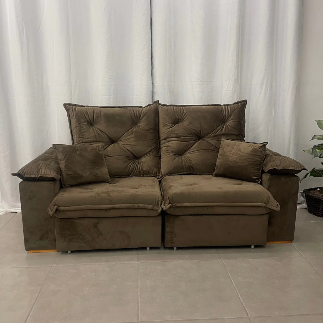 Sofá Porto Madero 3 Lugares Retrátil e Reclinável 200cm Tecido Veludo MARROM