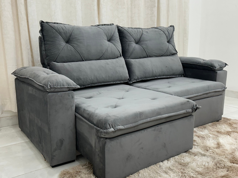 Sofá Retrátil e Reclinável REF 2030 2.00m – Cinza Veludão - Móveis furniture
