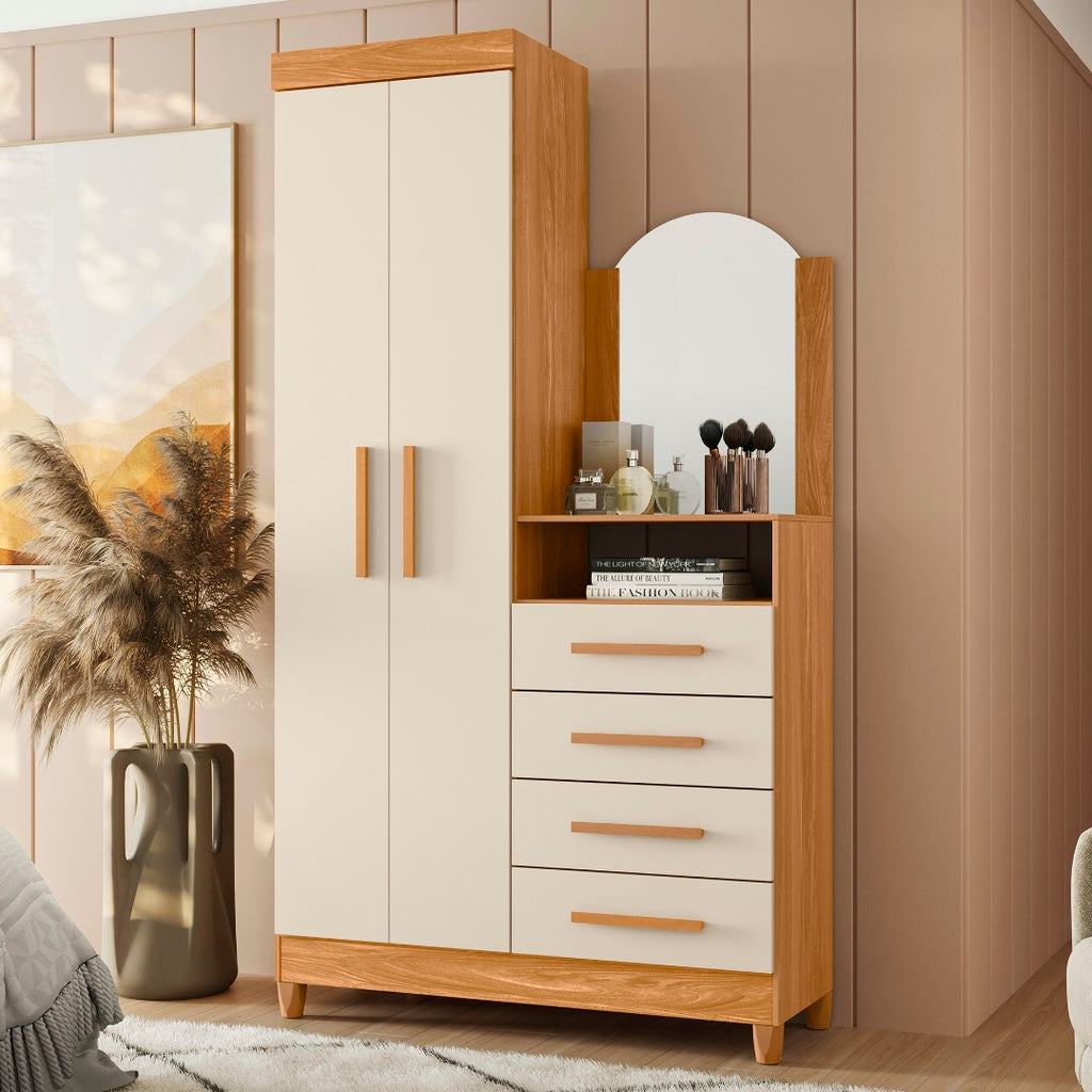 Cômoda Capri 4 Gavetas 2 Portas com Espelho Albatroz - Móveis furniture