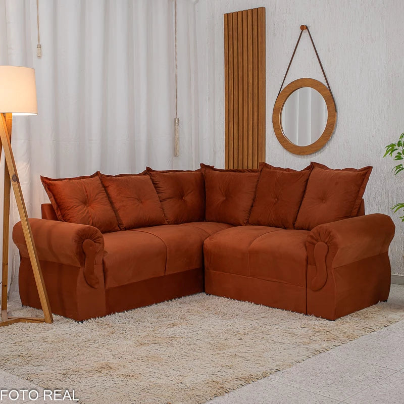 Sofá Canto Bianca Veludinho Terracota