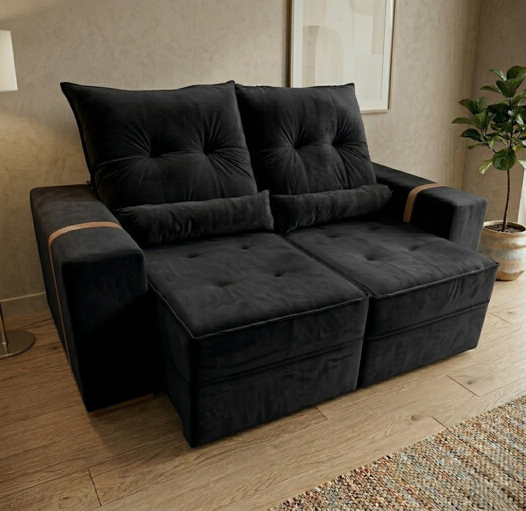 Sofá Retrátil e Reclinável Júnior 1,80 m Veludo Preto 12 – IMPERIAL DECOR