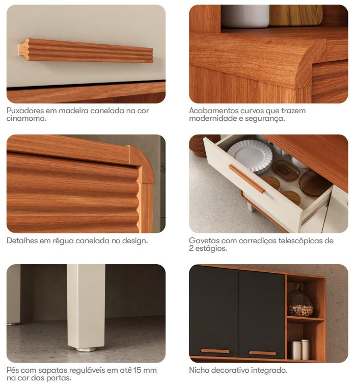 Kit Cozinha Dunas 1,40 m Cinamomo/Off White – ITATIAIA