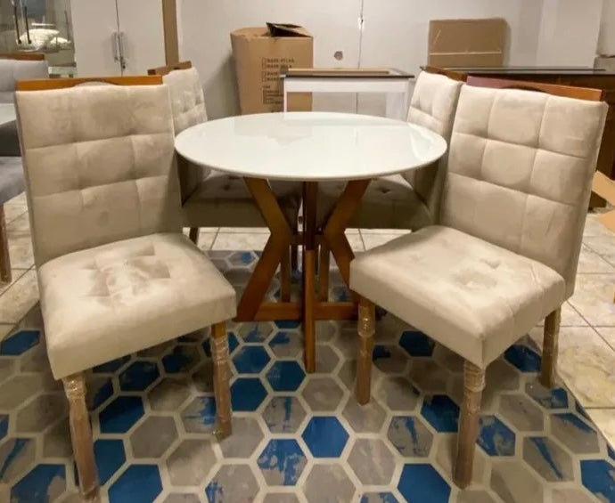 Conjunto de Mesa Ibiza Redonda Com 4 Cadeiras Bege - Móveis furniture