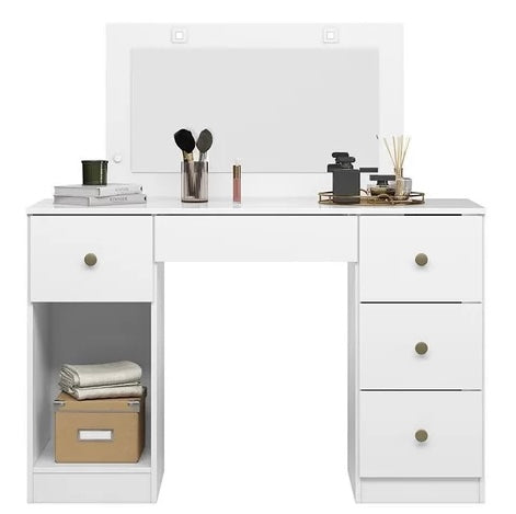 Penteadeira Camarim Sonhos com Porta e 5 Gavetas Branco - - Móveis furniture