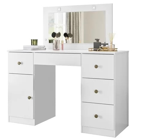 Penteadeira Camarim Sonhos com Porta e 5 Gavetas Branco - - Móveis furniture