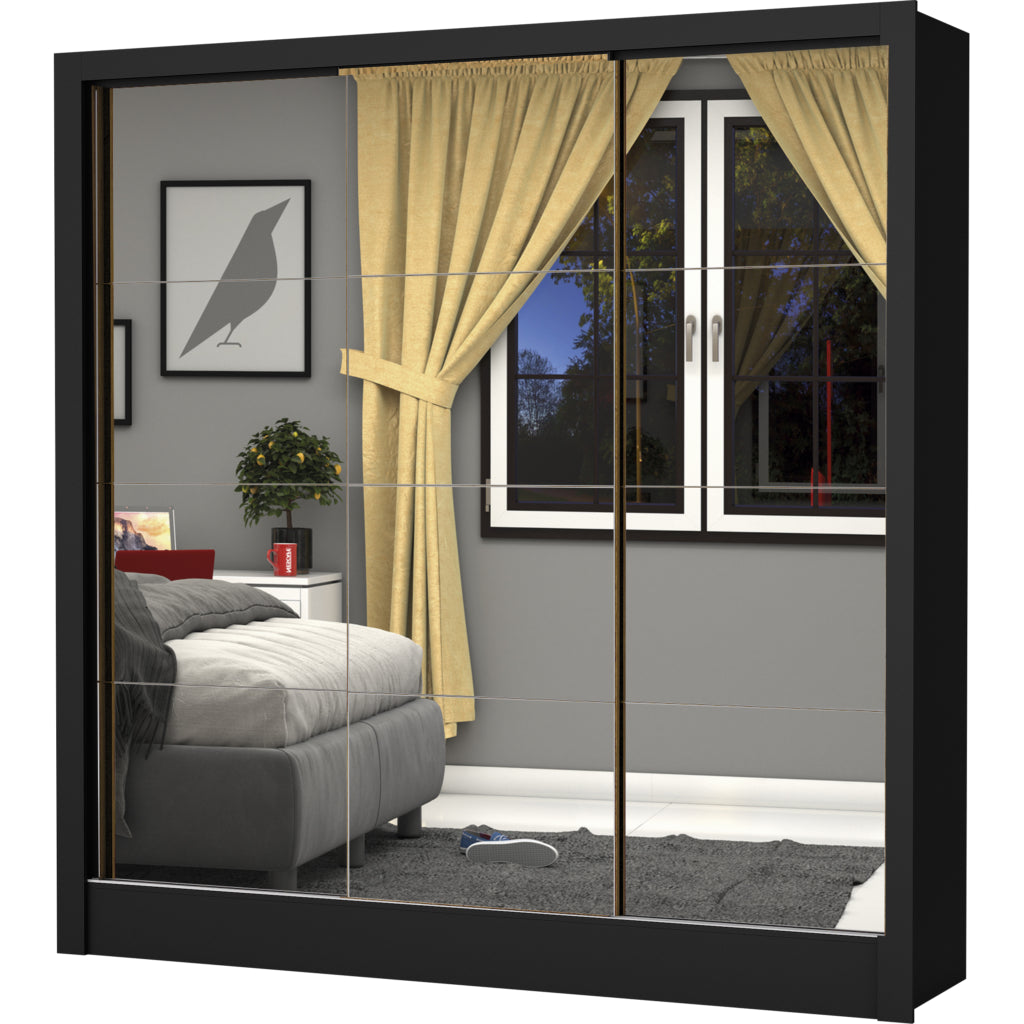 Guarda-Roupa Dubai/Santiago Premium(3 Portas espelhadas) 1,79 m Preto – CARIOCA MÓVEIS - Móveis furniture