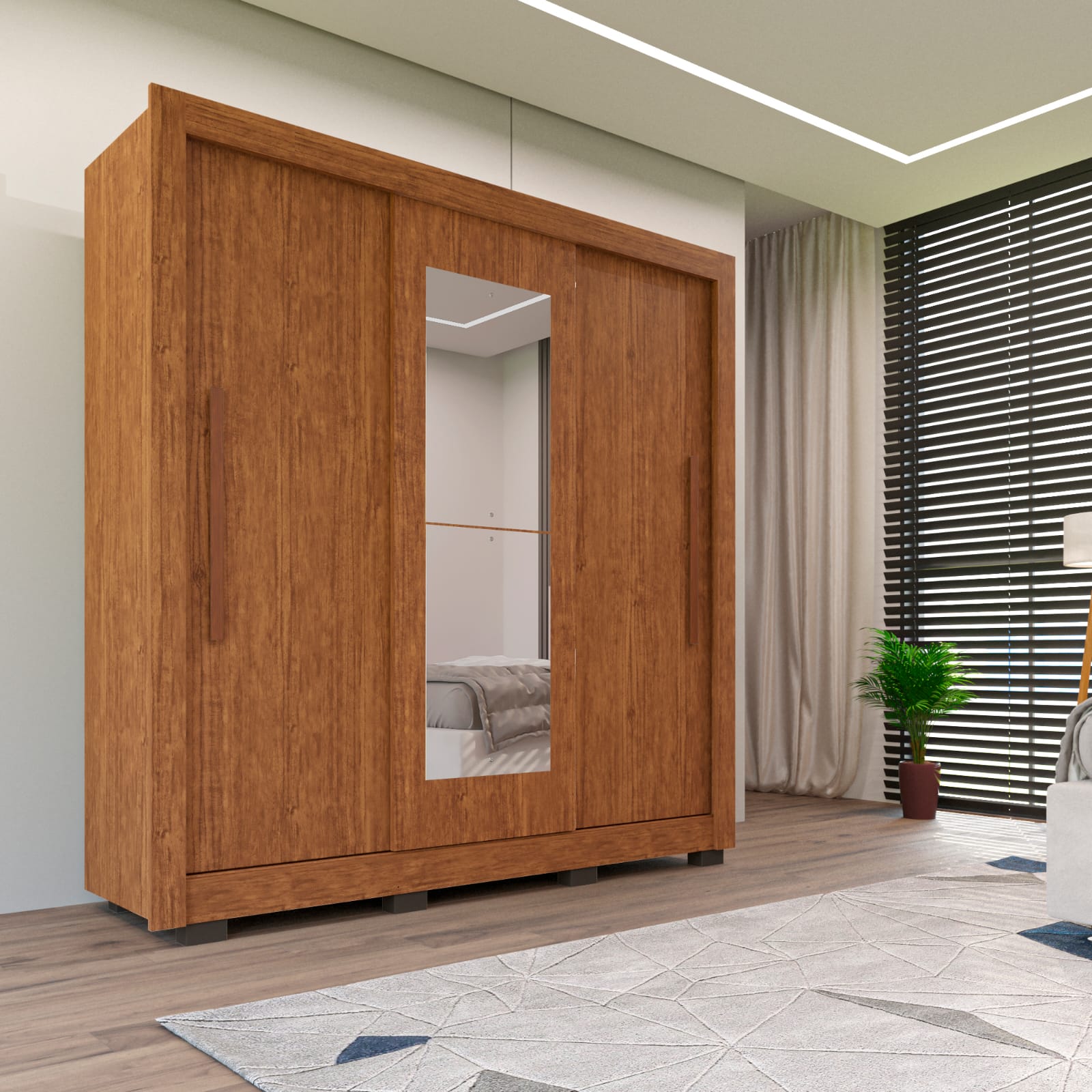 Roupeiro Cannes 3P com Espelho Cinamomo Imop - Móveis furniture