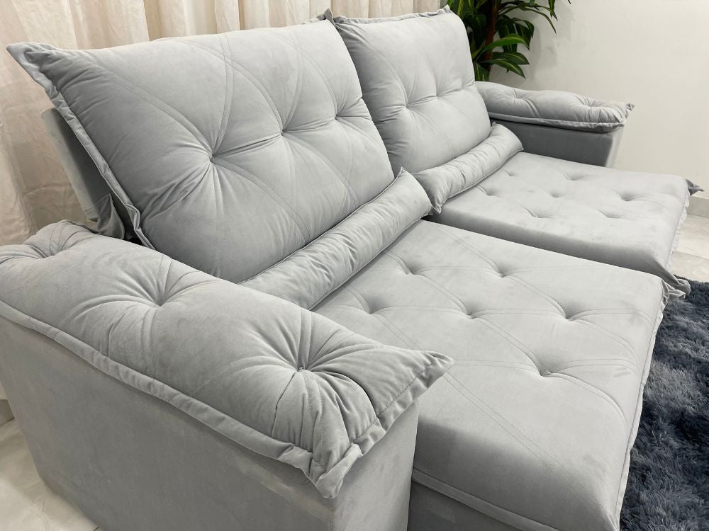 Sofá Retrátil Reclinável Las Vegas 2.30m – Prata Veludão - Móveis furniture