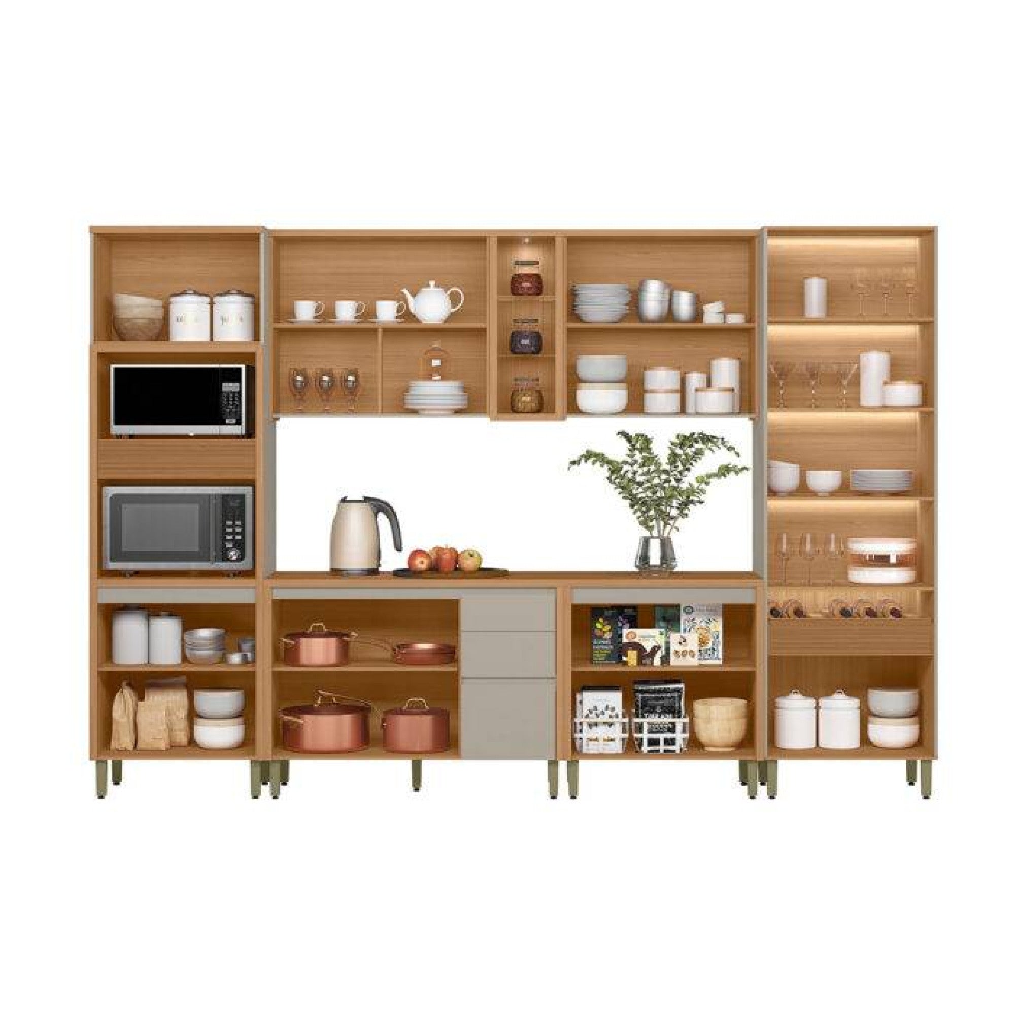 Cozinha Allure c/ 6 Peças c/ Cristaleira - Jequitiba/Gris Fosco